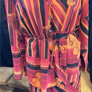 Clio Striped Floral Button-Up Top and Skirt